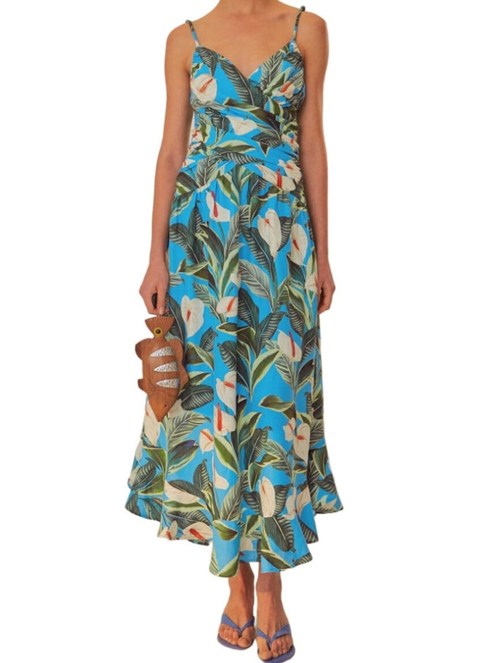 NWT Farm Rio Blue Anthurium Garden Crossover Maxi Dress